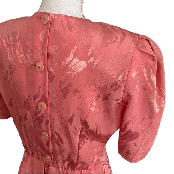 Vintage 80s April Rain Peplum Dress Midi Puff Sleeve - Picture 8 of 13